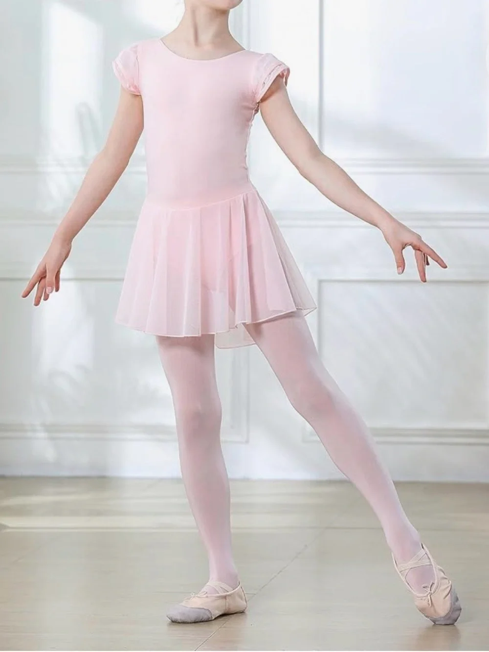 Girls Light Pink Ballet Dress with Chiffon Skirt - Dancewear